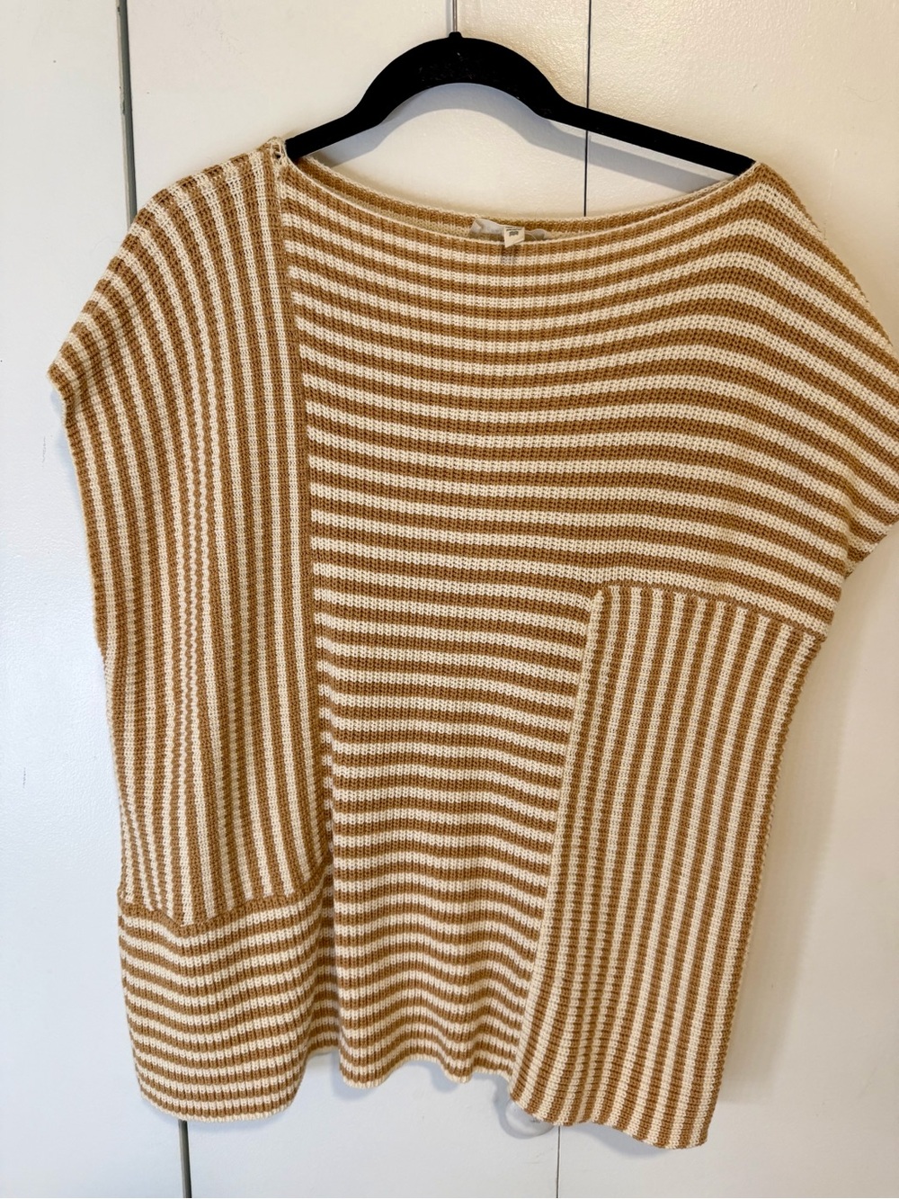 Striped Cream and Tan Knit Scoop-Neck Sweater